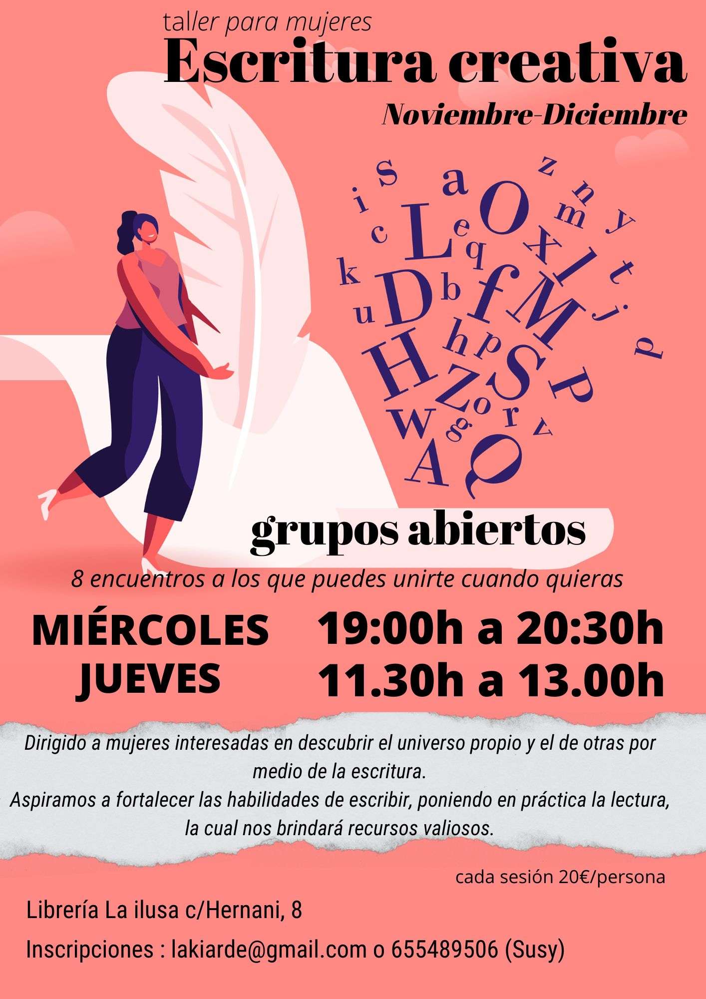 Taller de escritura creativa en la librería la ilusa, Bilbao.