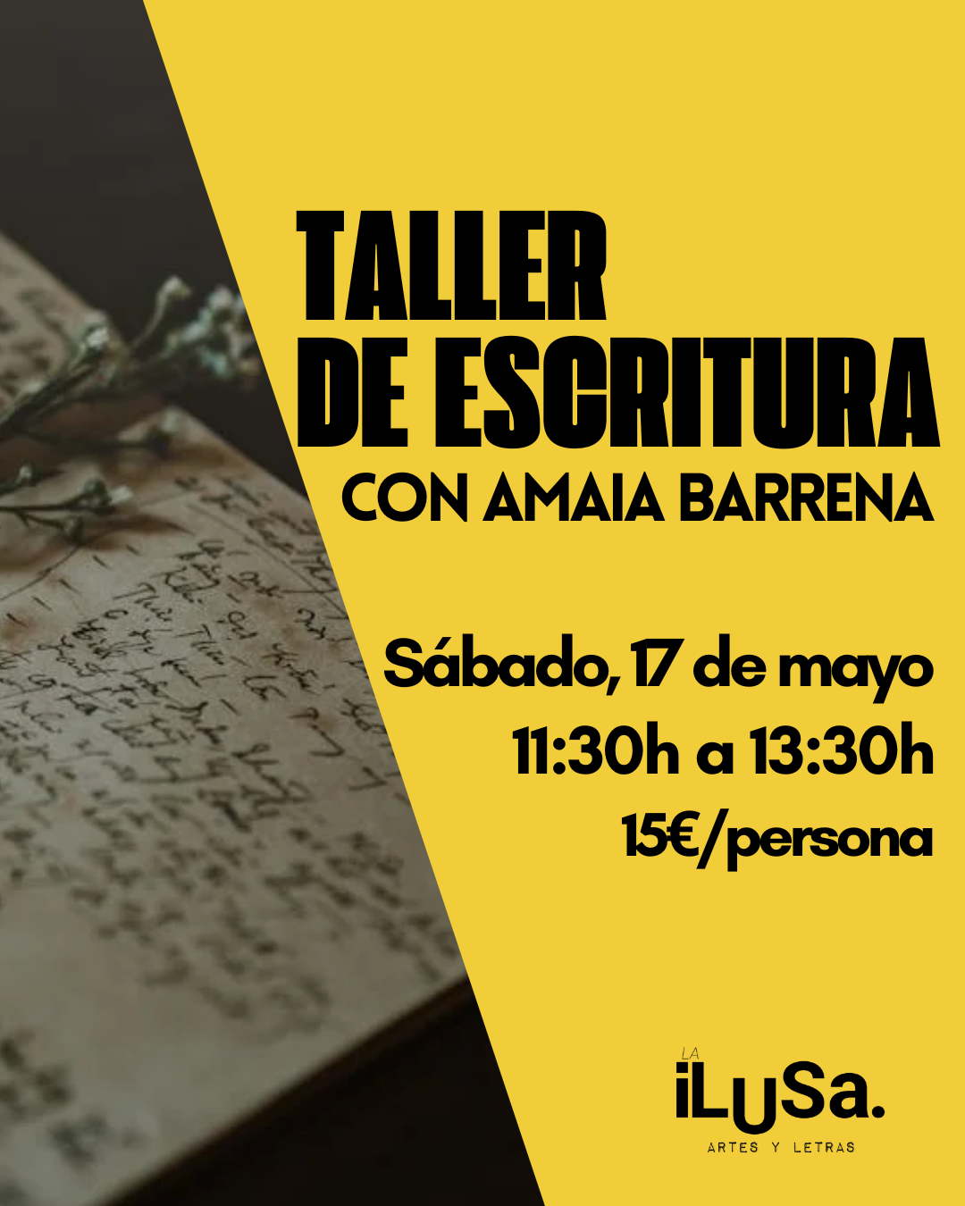 Taller de escritura de Amaia barrena en la ilusa en Bilbao este mayo