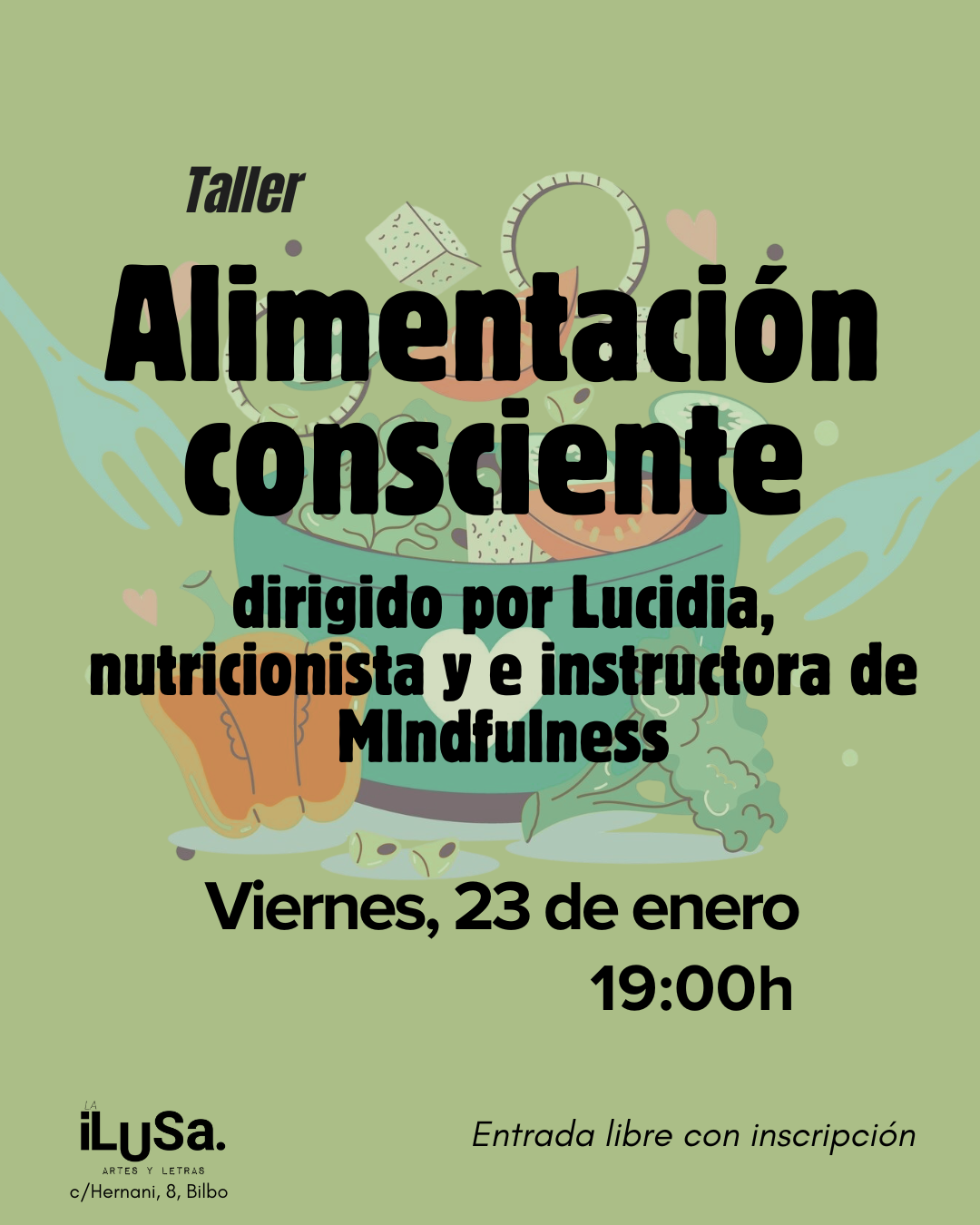 Taller de alimentación consciente mindful eating en la ilusa en Bilbao